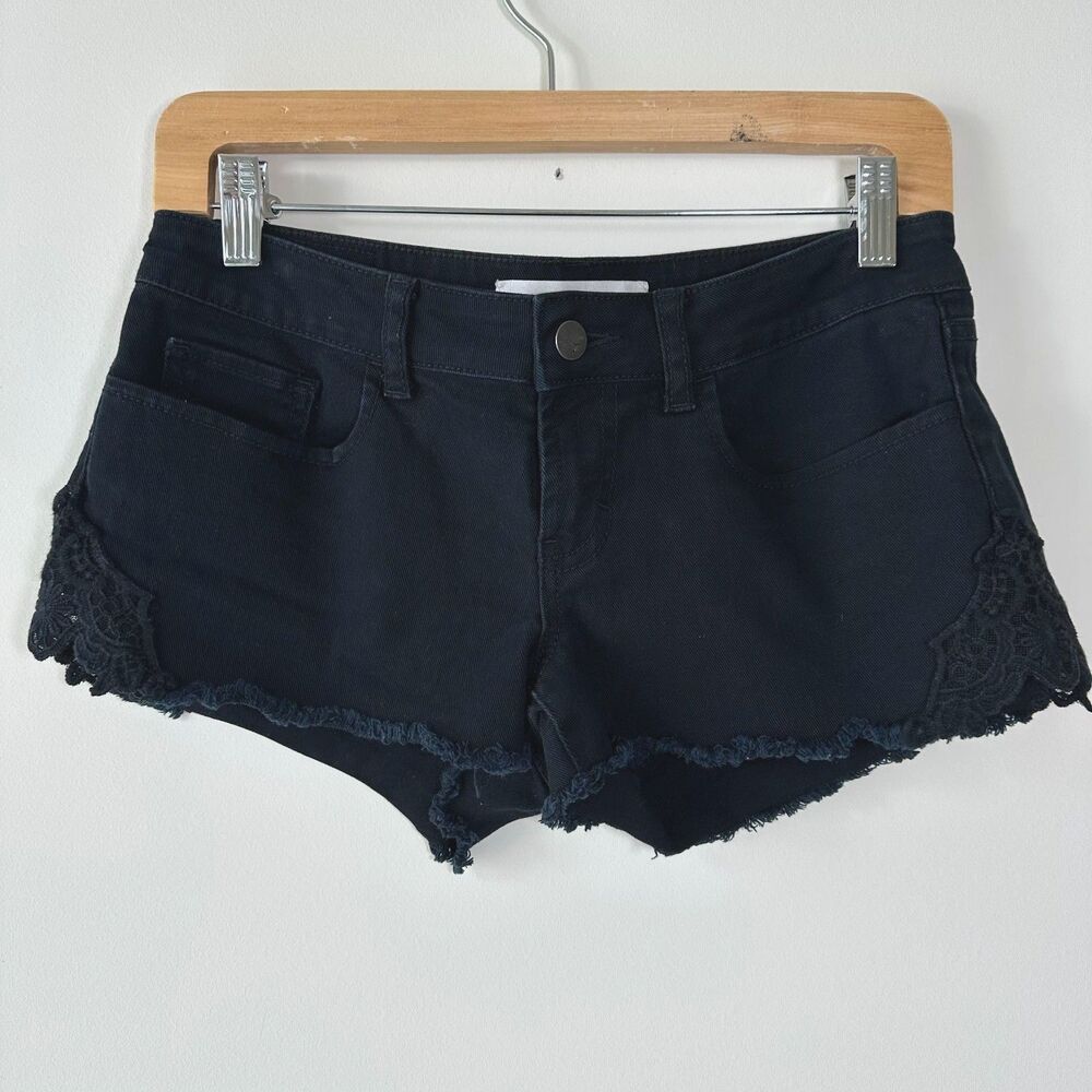 Rubbish R. Jeans Black Lace Trim Denim Jean Shorts Size 5 Y2K Style